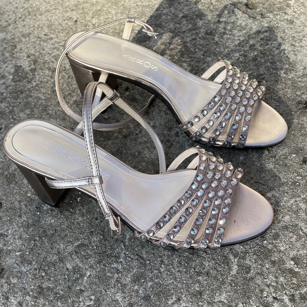 Embellished Ankle Strap Heeled Sandals